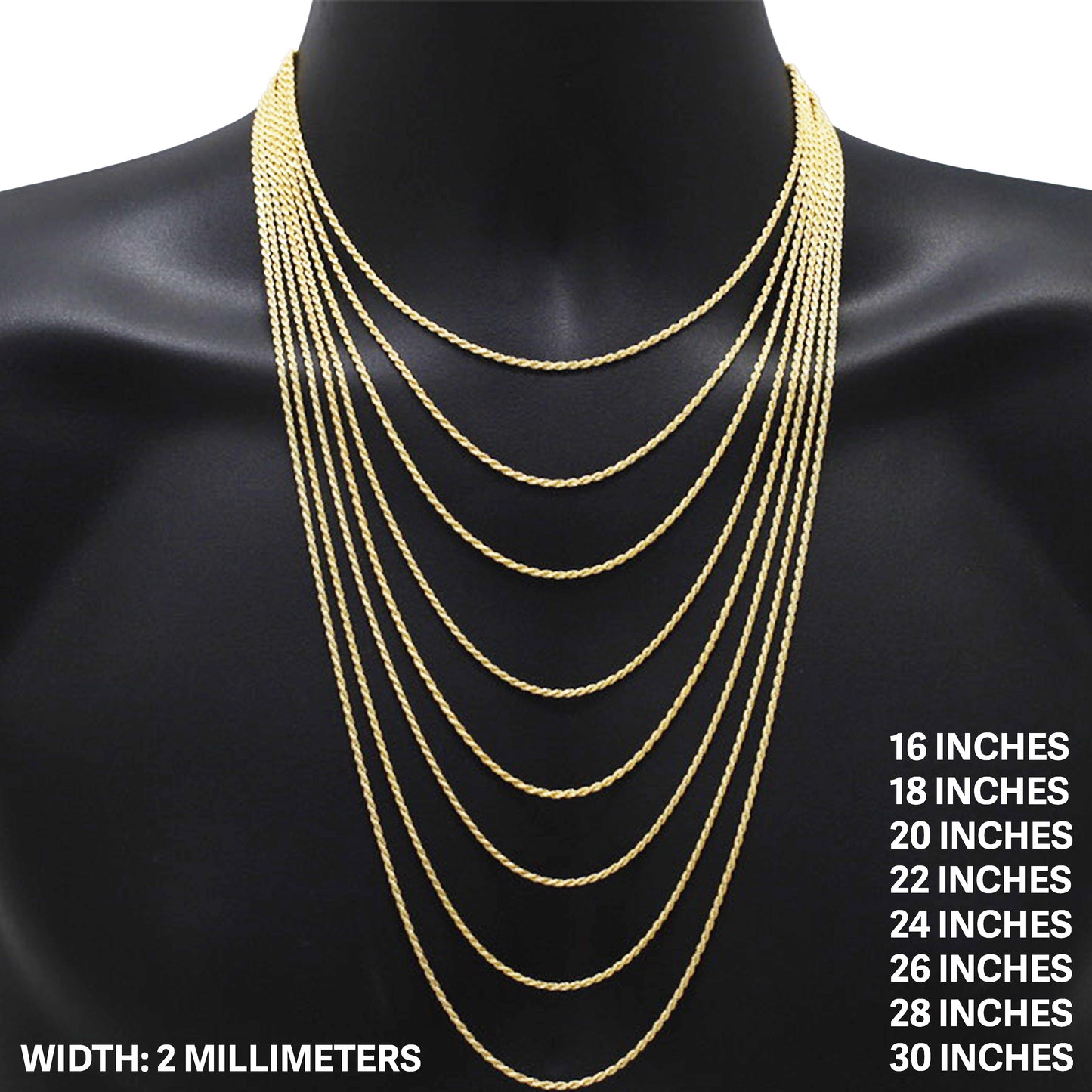 2mm Rope Chain 16"