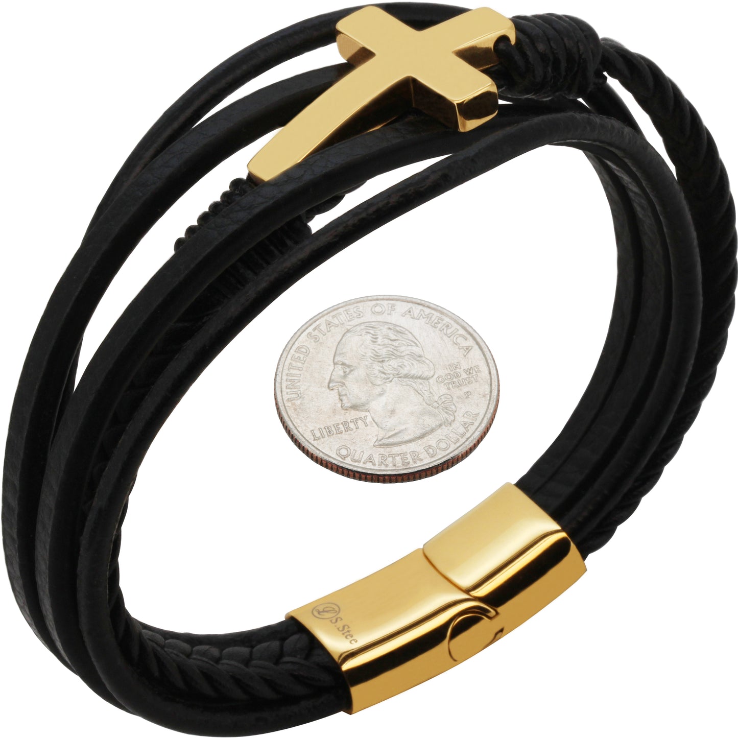 20mm Cross Leather Bracelet 8.5”