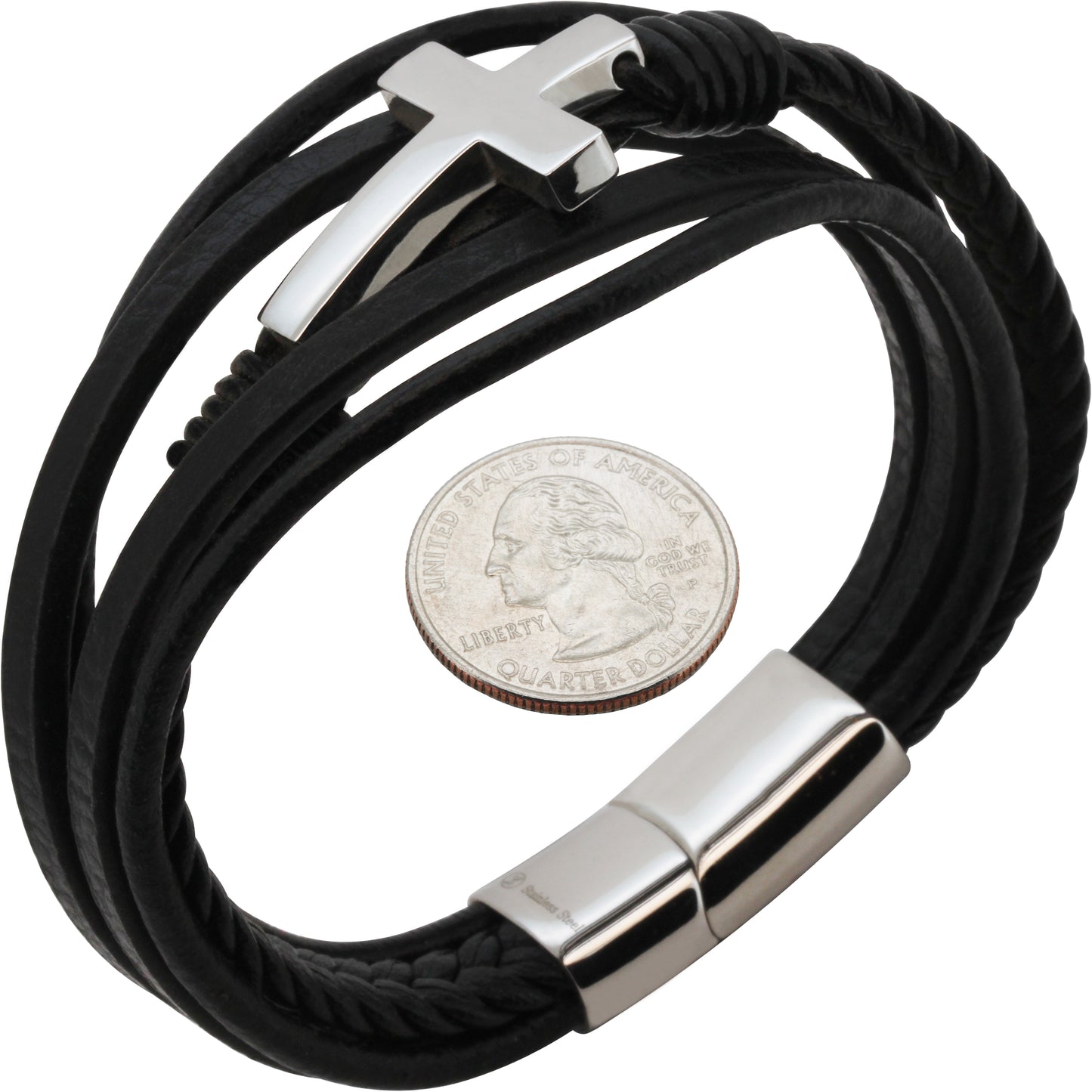 20mm Cross Leather Bracelet 8.5”