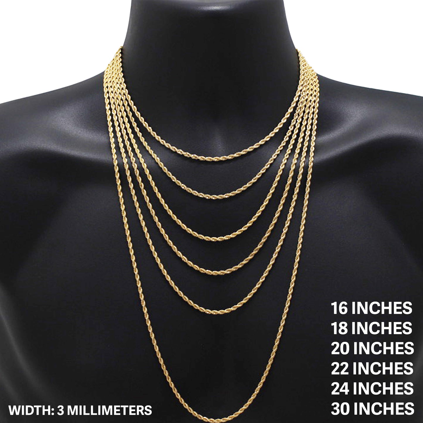 3mm Rope Chain 16"