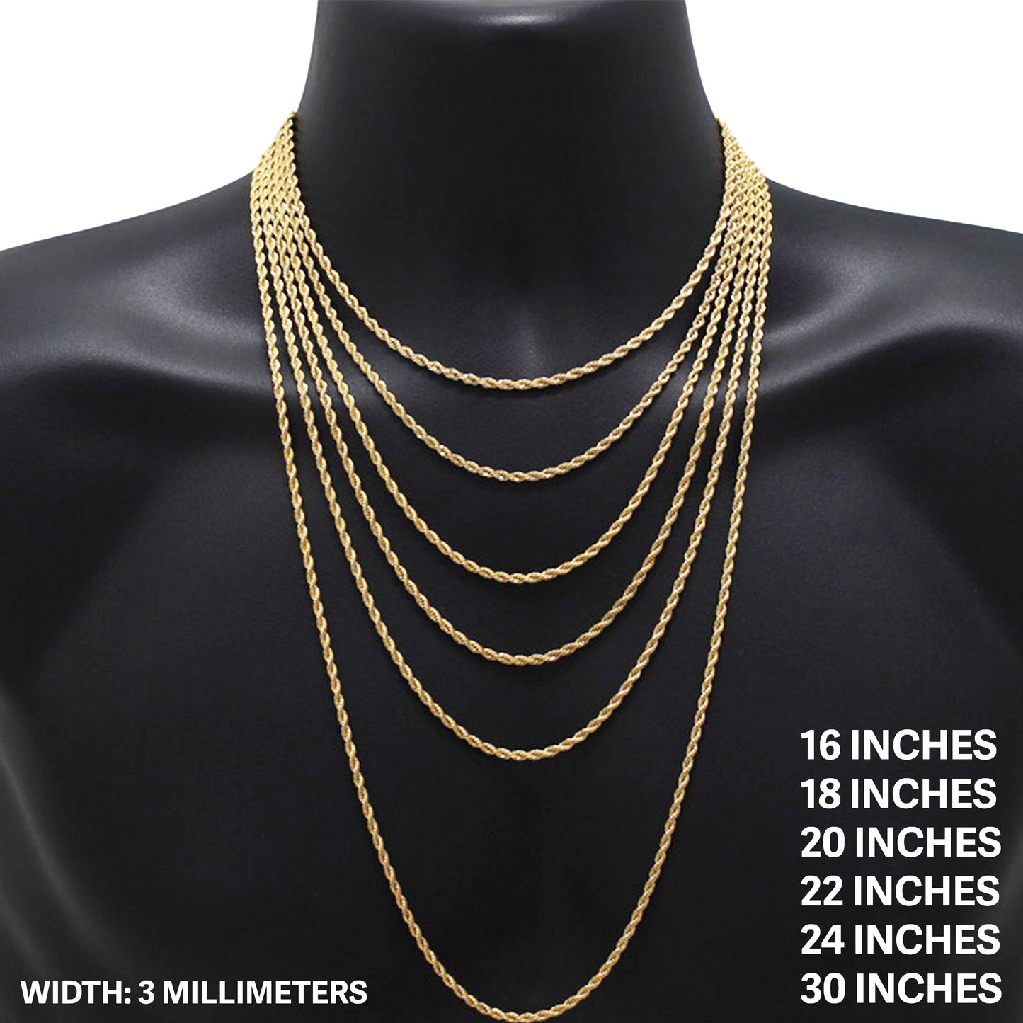3mm Rope Chain 24"