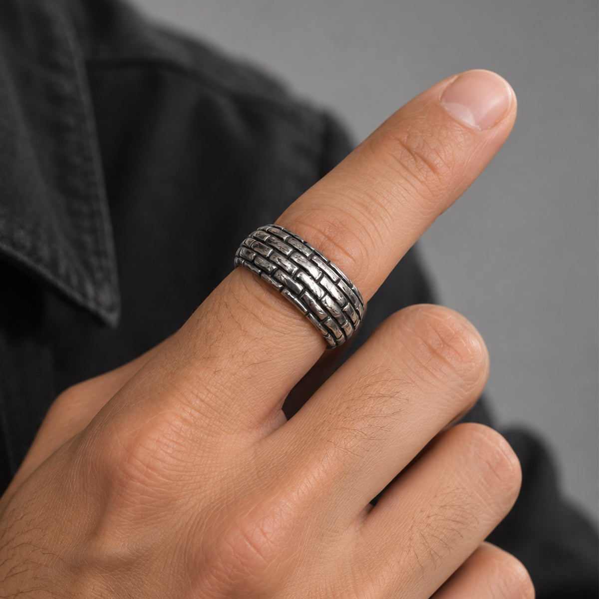 10mm Brick Texture Band Ring Size 8