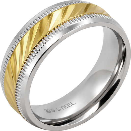 7.5mm Two-Tone Diamond-Cut Faceted Band Ring Size 10