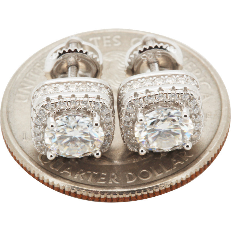 2.07ctw Moissanite 9mm Halo Square Studs