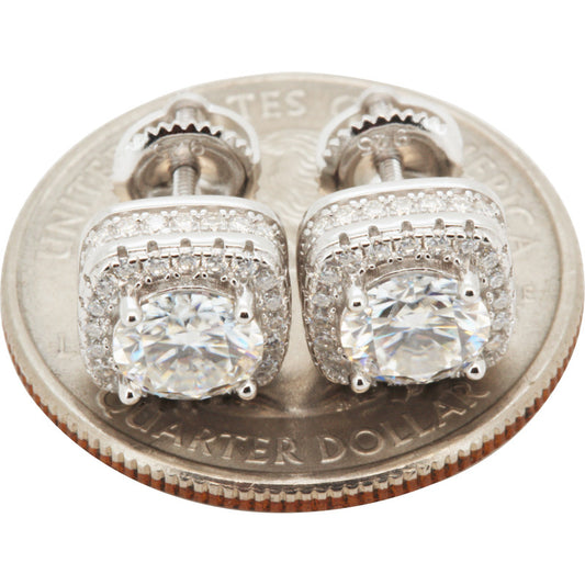 2.07ctw Moissanite 9mm Halo Square Studs