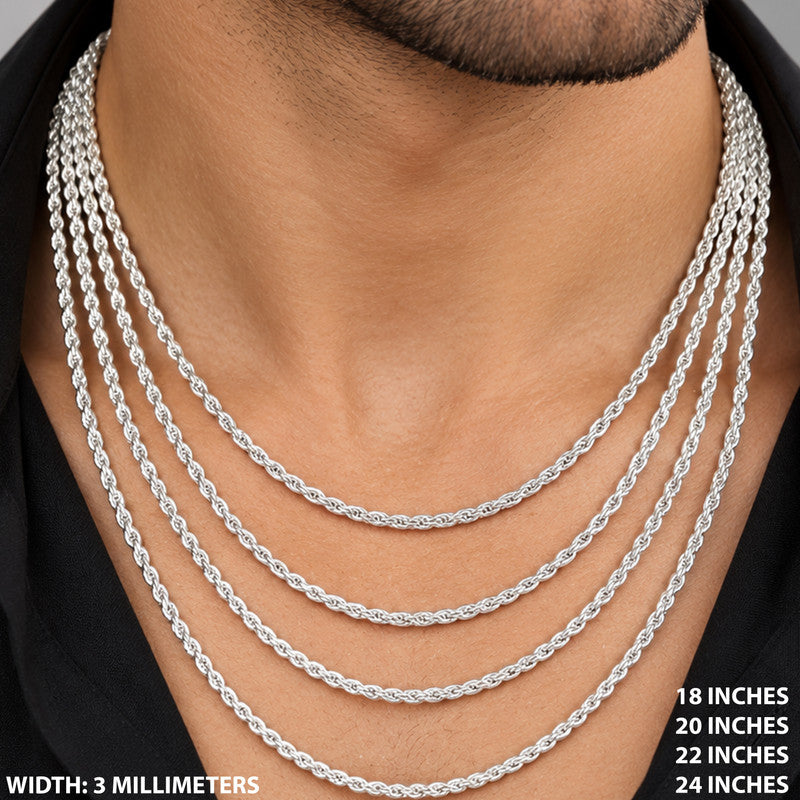 3mm Diamond Cut Rope Chain 24"