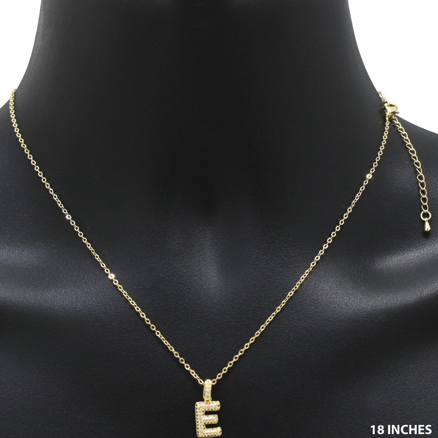 Bubble Initial Letter E Pendant Necklace 18"+2"