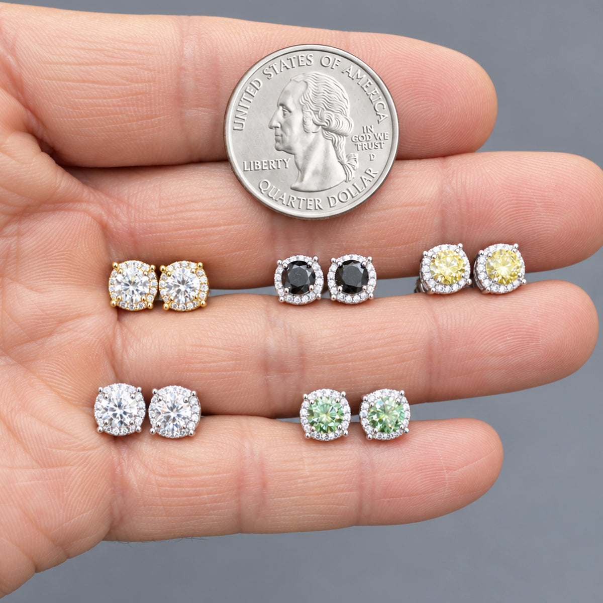 7.5mm Moissanite Black Circle Halo Studs