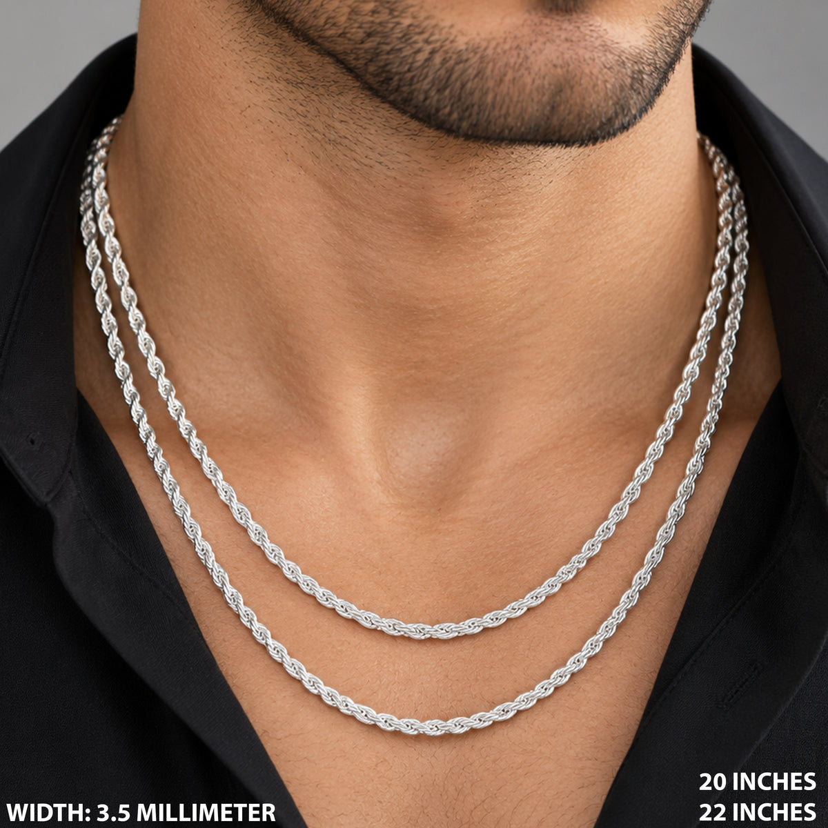3.5mm Diamond Cut Rope Chain 20"