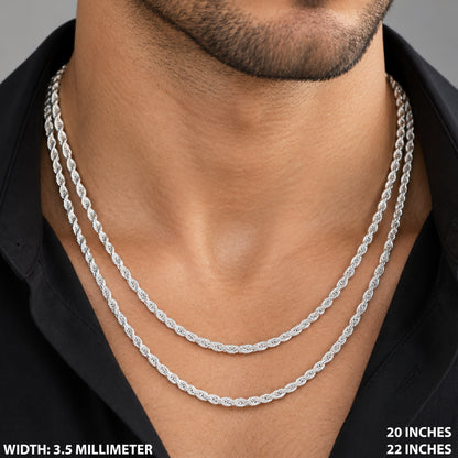3.5mm Diamond Cut Rope Chain 20"