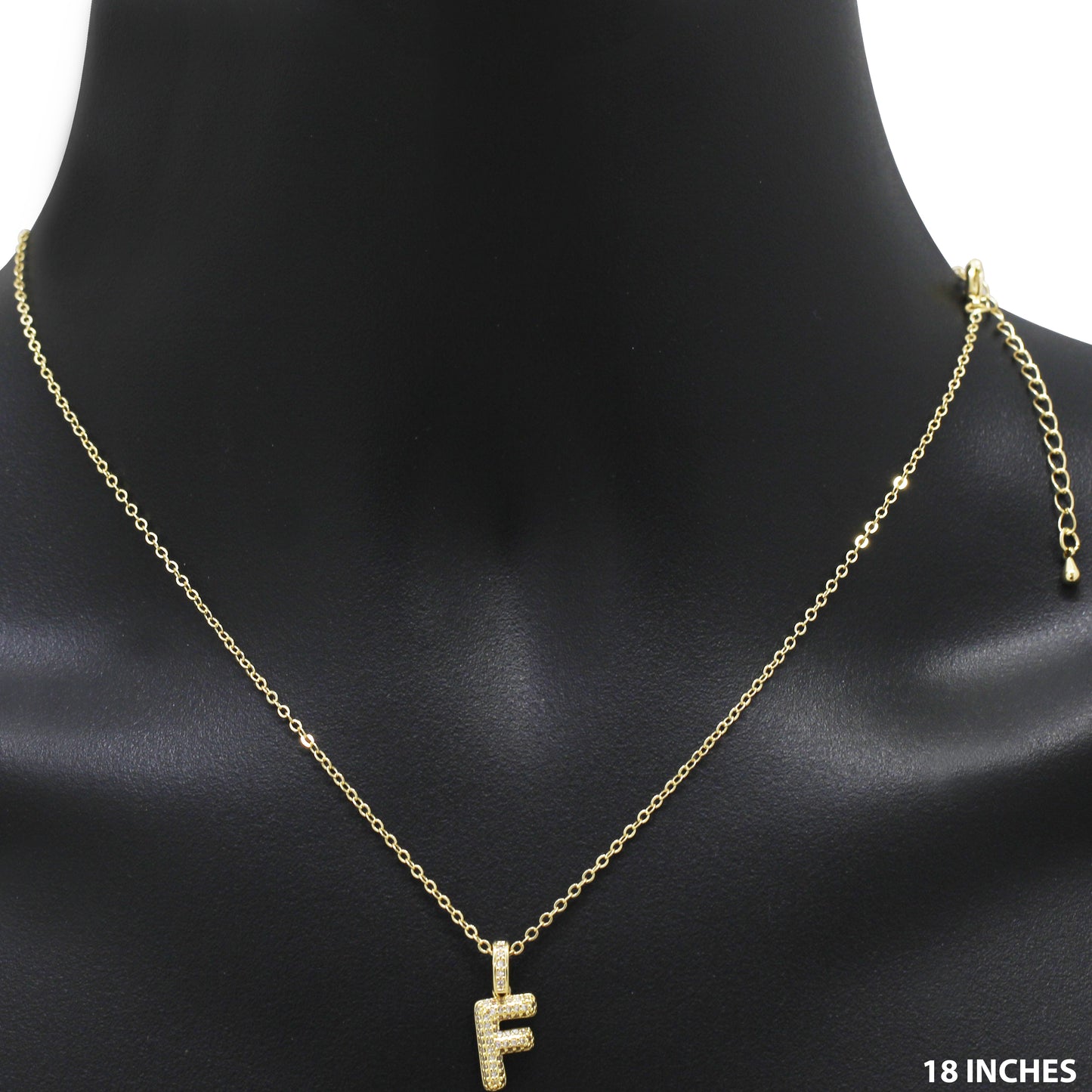 Bubble Initial Letter F Pendant Necklace 18"+2"