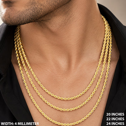 4mm Diamond Cut Rope Chain 22"