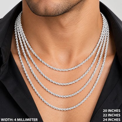 4mm Diamond Cut Rope Chain 22"