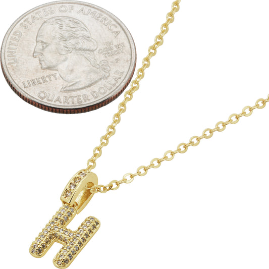 Bubble Initial Letter H Pendant Necklace 18"+2"