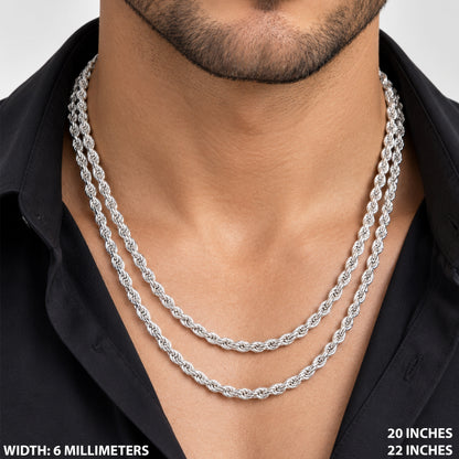 6mm Diamond Cut Rope Chain 22"
