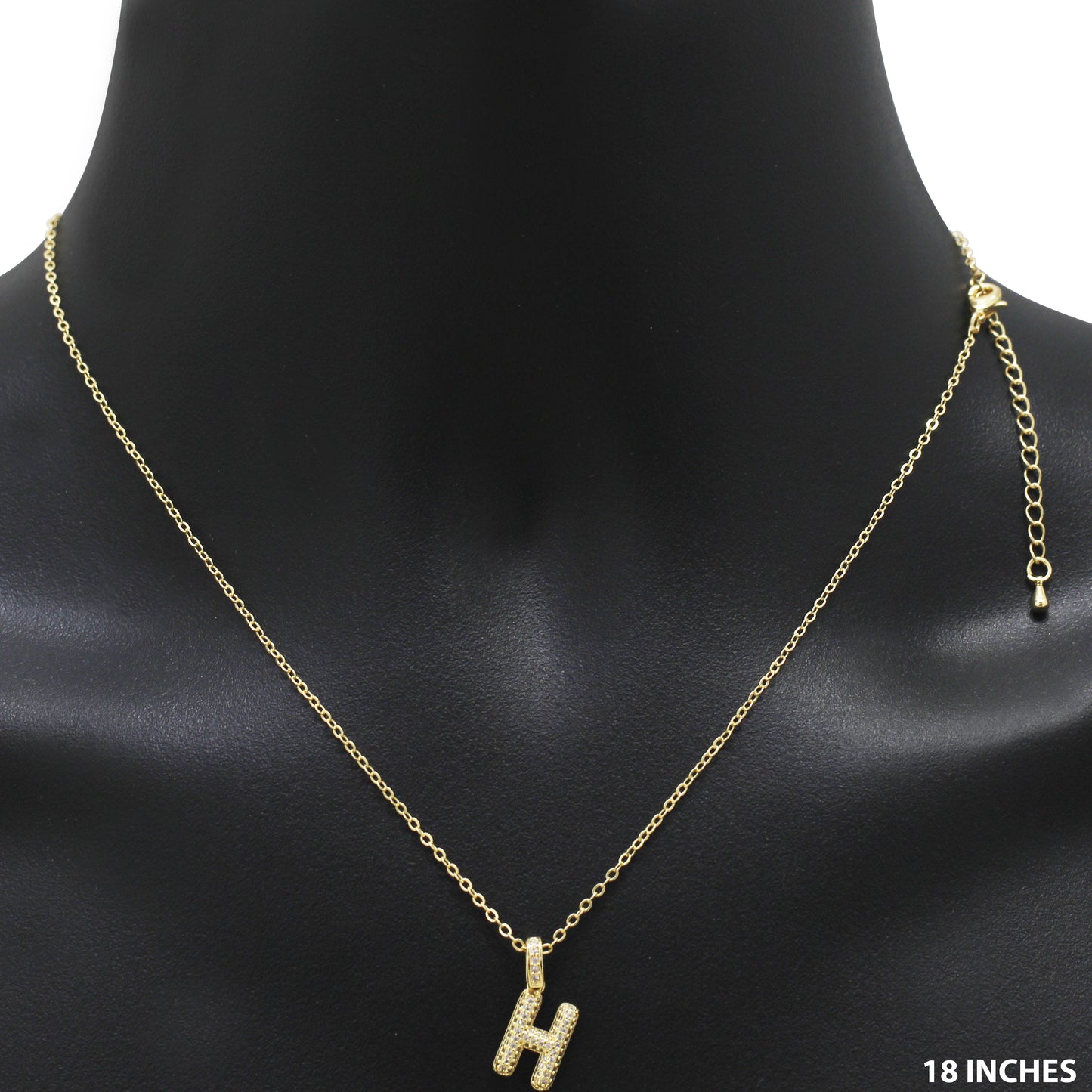 Bubble Initial Letter H Pendant Necklace 18"+2"