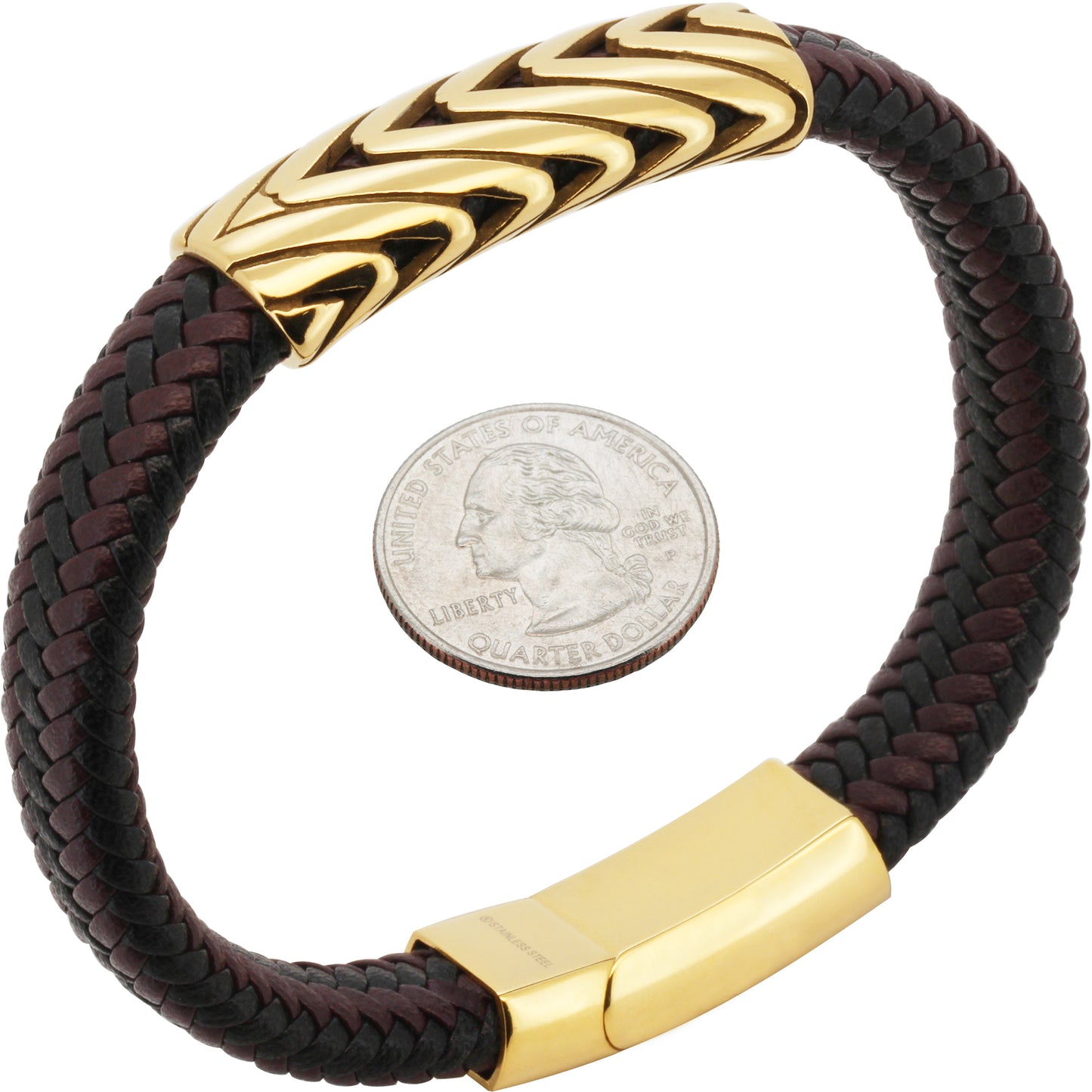 15mm Two-Tone Chevron Leather Bracelet 8.5”