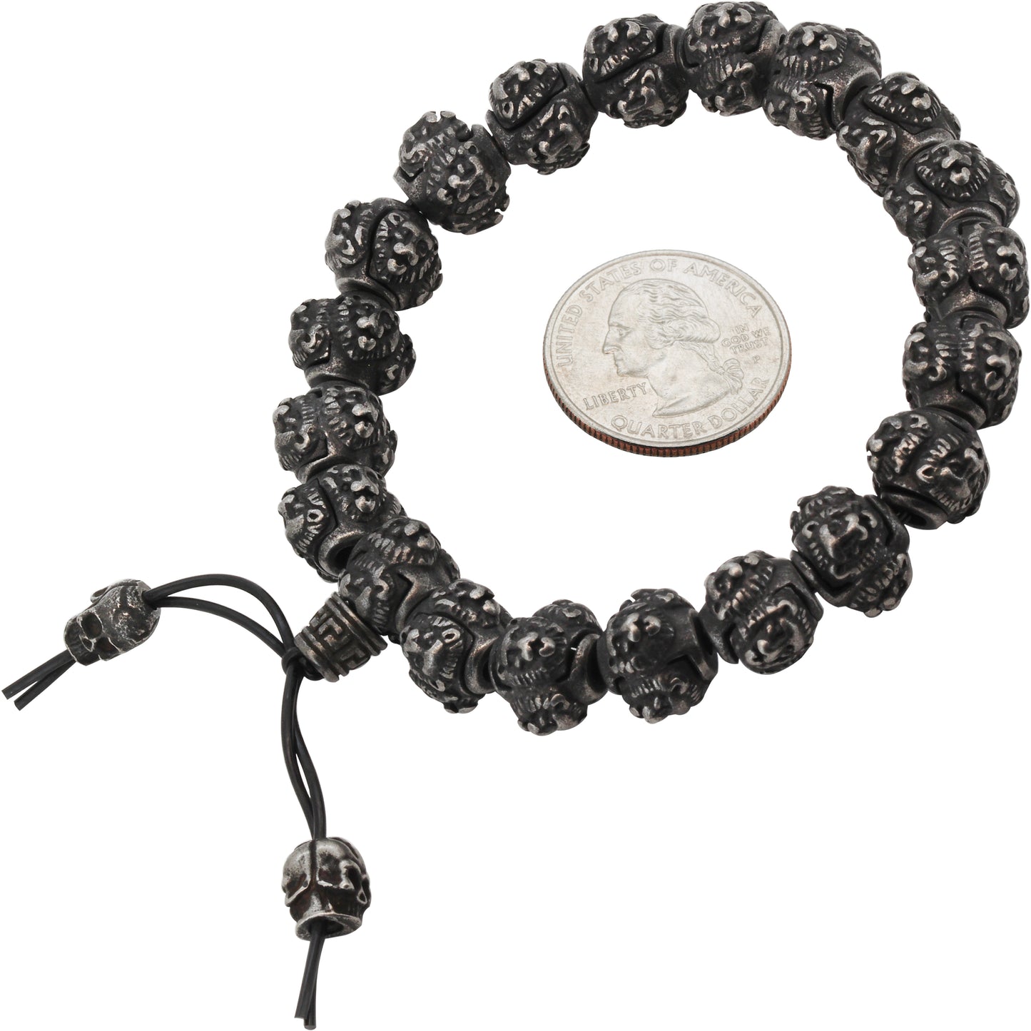 Gunmetal 13mm Lion Head Beaded Stretch Bracelet 8”