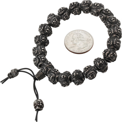 Gunmetal 13mm Lion Head Beaded Stretch Bracelet 8”