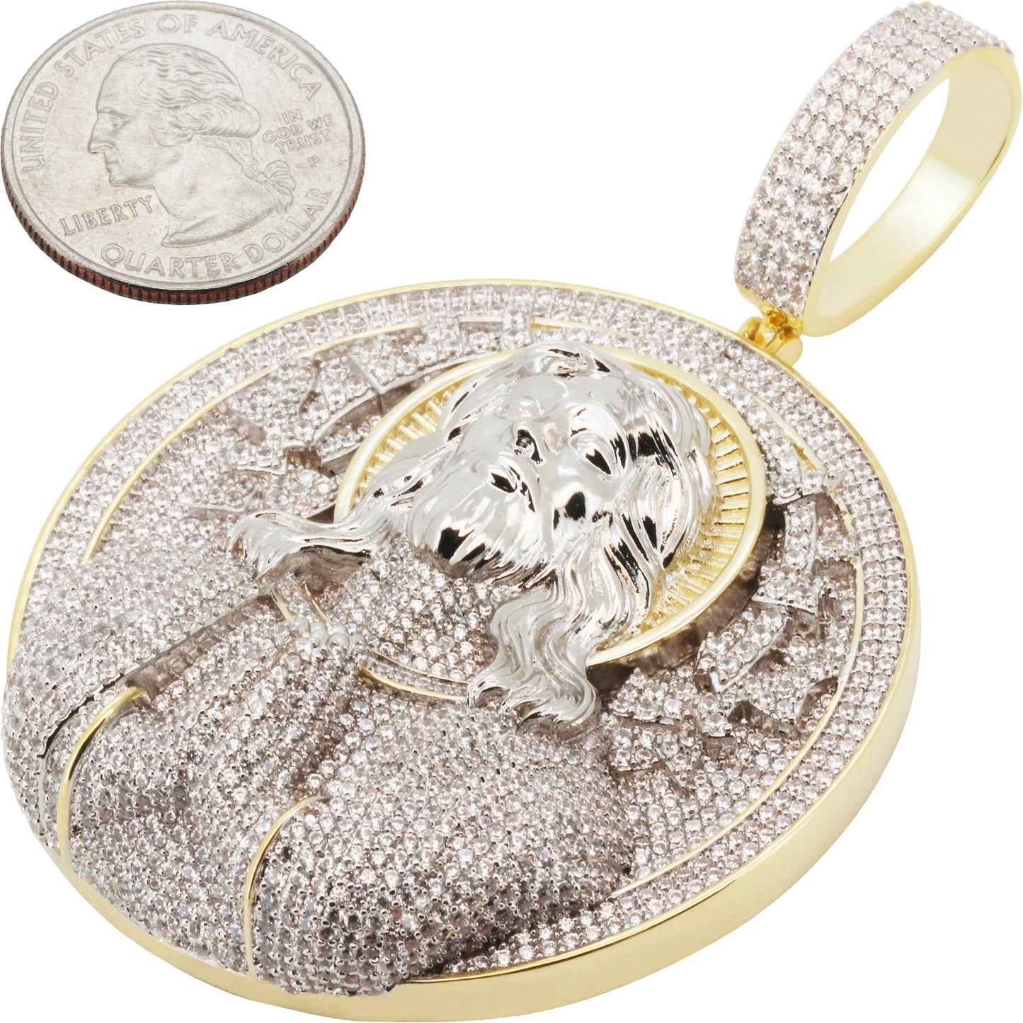 Two-Tone Jesus Piece Circle Pendant