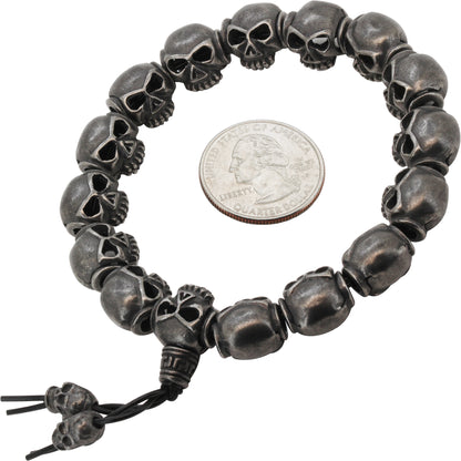 Gunmetal 12mm Skull Head Beaded Stretch Bracelet 8”