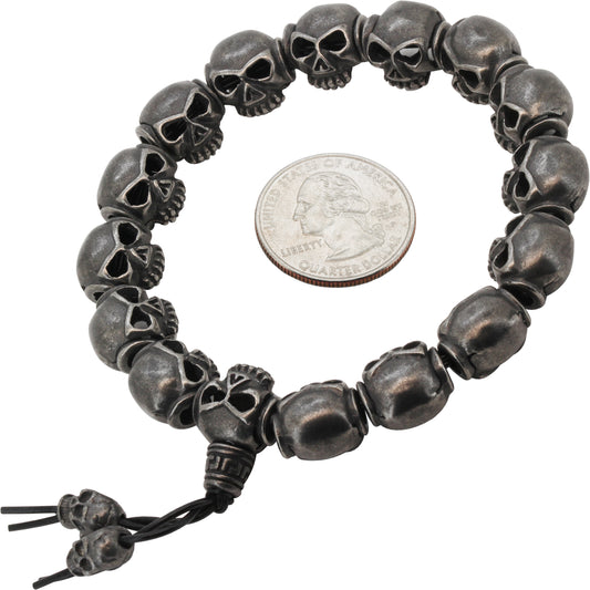 Gunmetal 12mm Skull Head Beaded Stretch Bracelet 8”