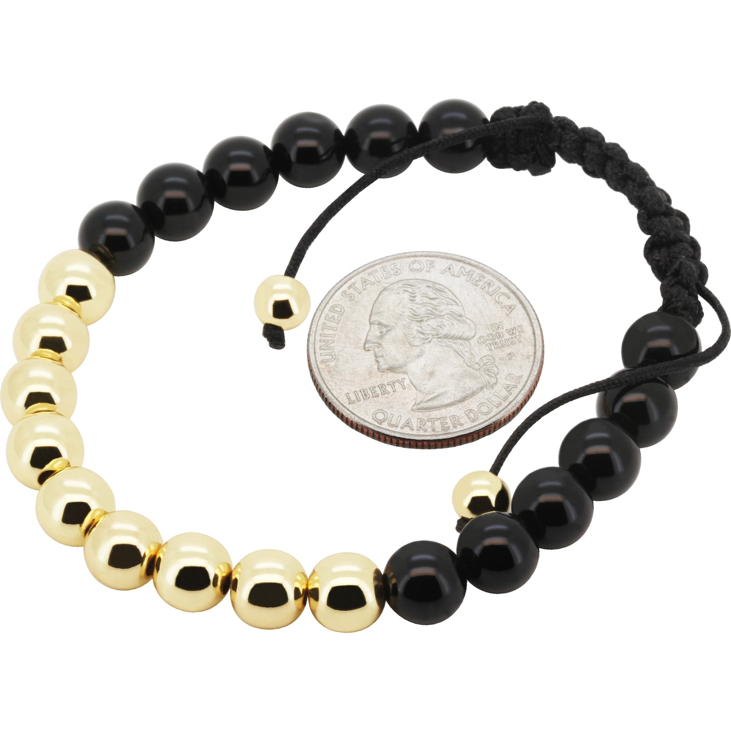 8mm Obsidian Gold Accent Beaded Adjustable Bracelet 7.5"-8"