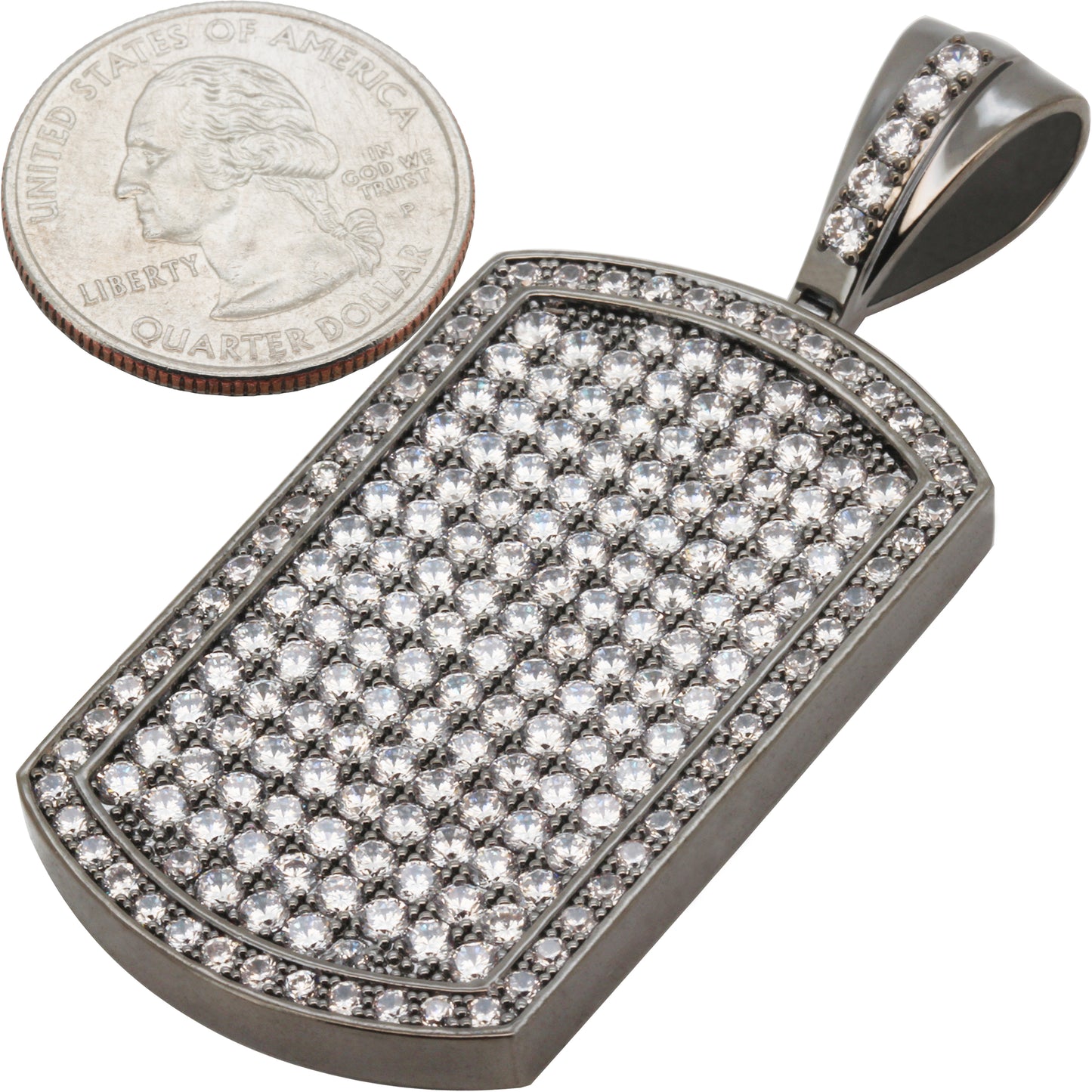 Gunmetal Micro‑Pavé Dog Tag Pendant