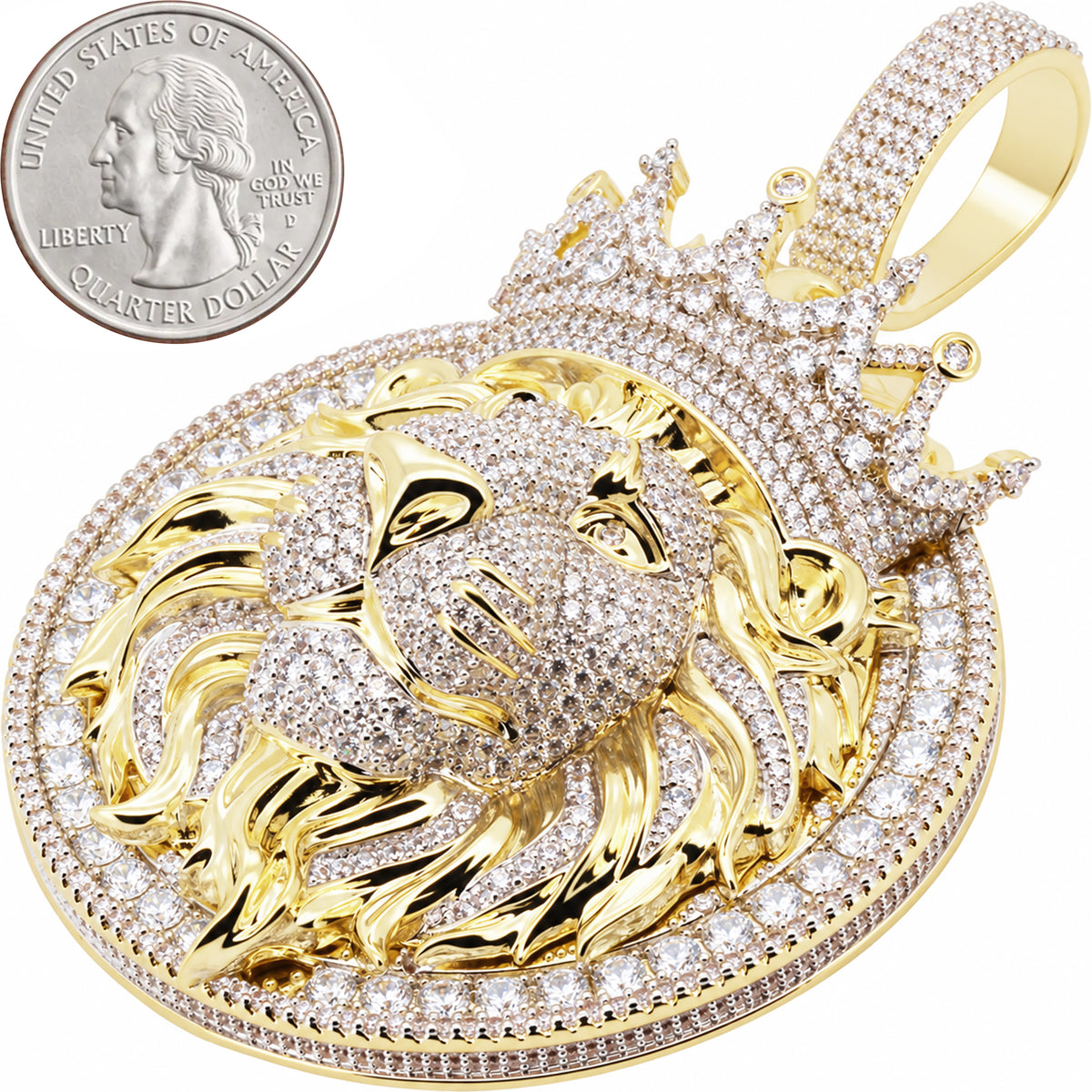 Two-Tone Lion Head Crown Pendant