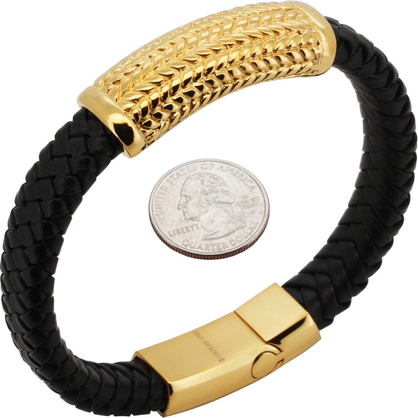16mm Stripe Braided Leather Bracelet 8.5”
