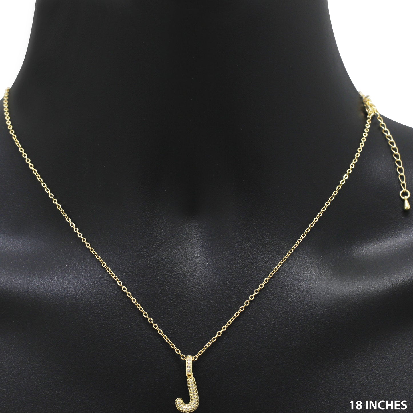 Bubble Initial Letter J Pendant Necklace 18"+2"