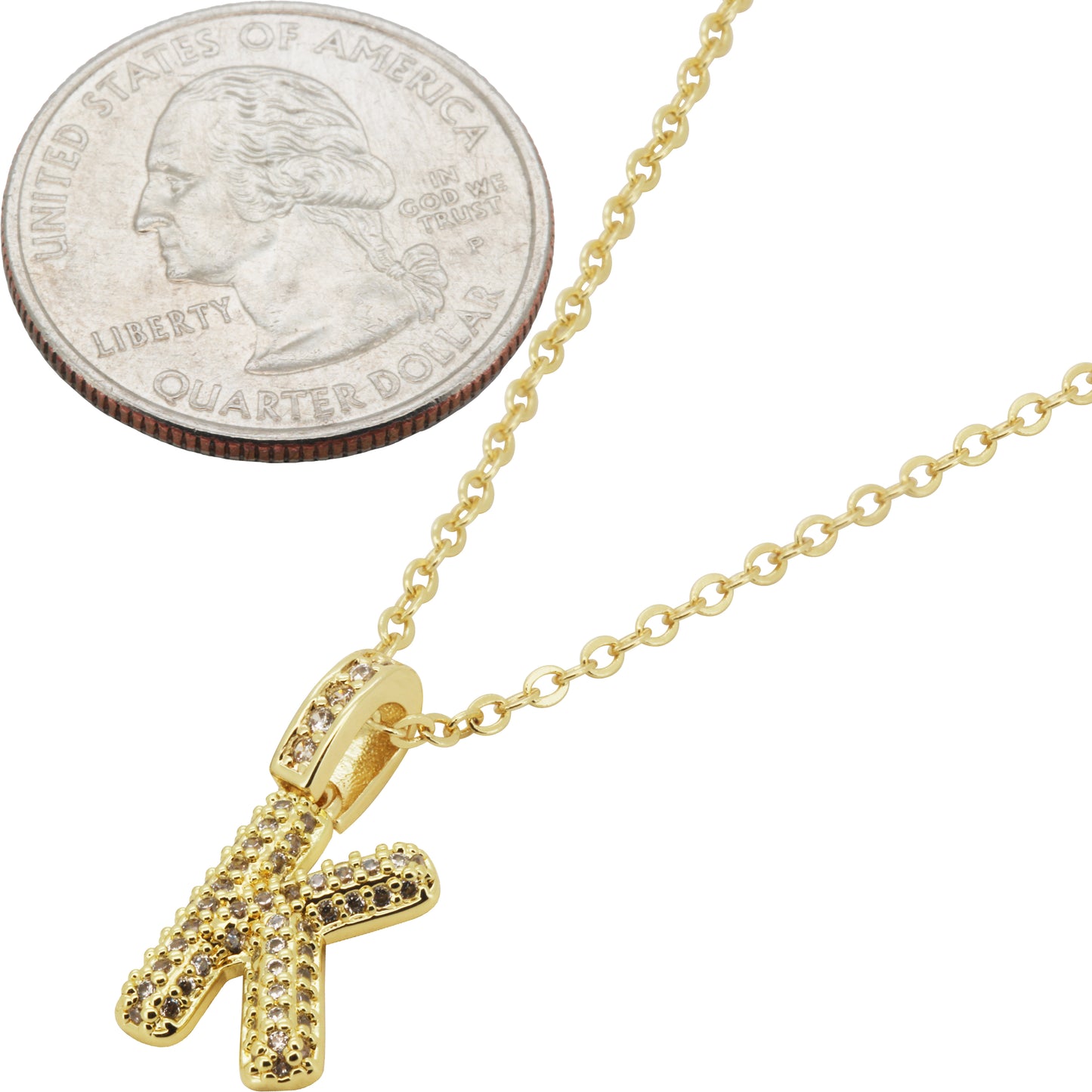 Bubble Initial Letter K Pendant Necklace 18"+2"