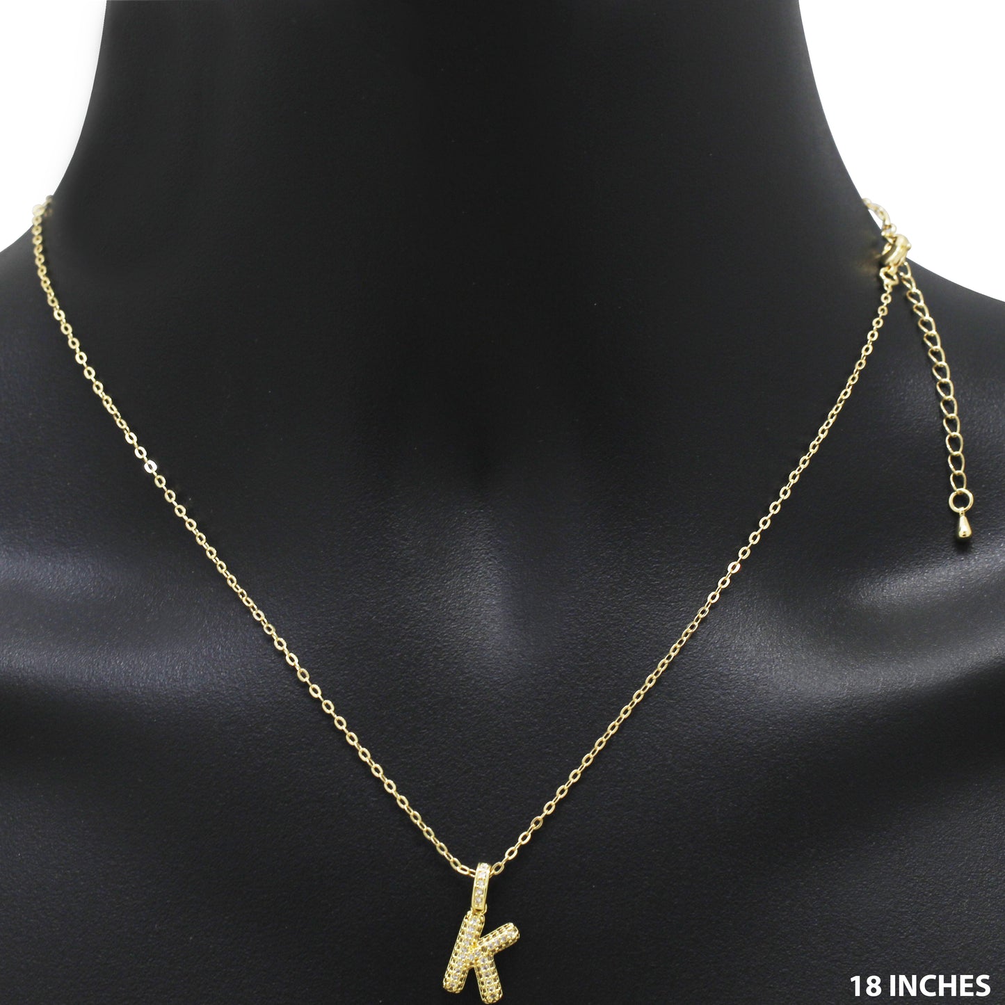 Bubble Initial Letter K Pendant Necklace 18"+2"