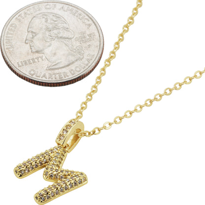 Bubble Initial Letter M Pendant Necklace 18"+2"