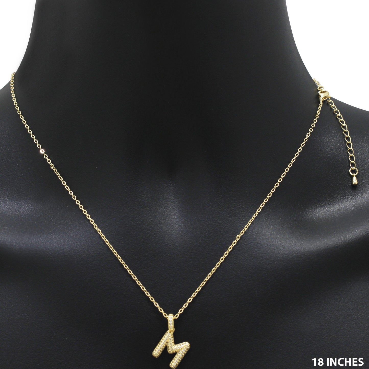 Bubble Initial Letter M Pendant Necklace 18"+2"