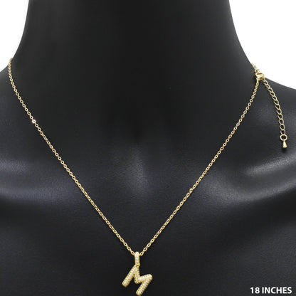 Bubble Initial Letter M Pendant Necklace 18"+2"
