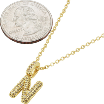 Bubble Initial Letter N Pendant Necklace 18"+2"