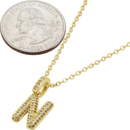 Bubble Initial Letter N Pendant Necklace 18"+2"