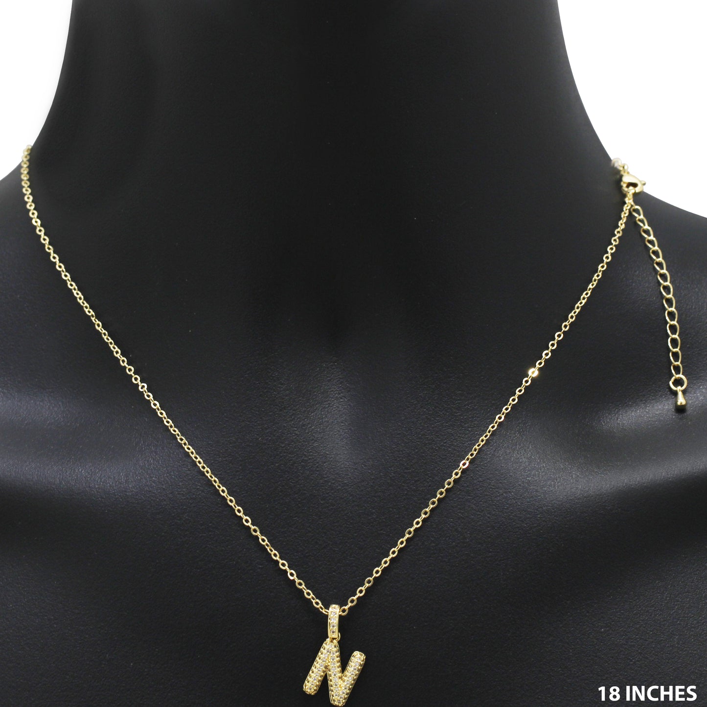 Bubble Initial Letter N Pendant Necklace 18"+2"