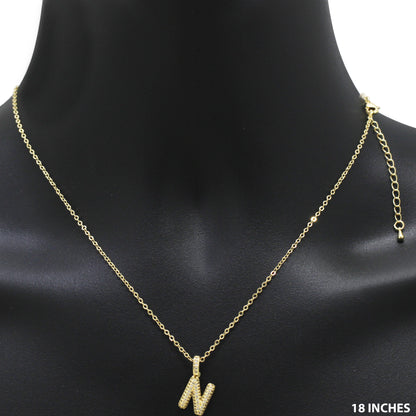 Bubble Initial Letter N Pendant Necklace 18"+2"