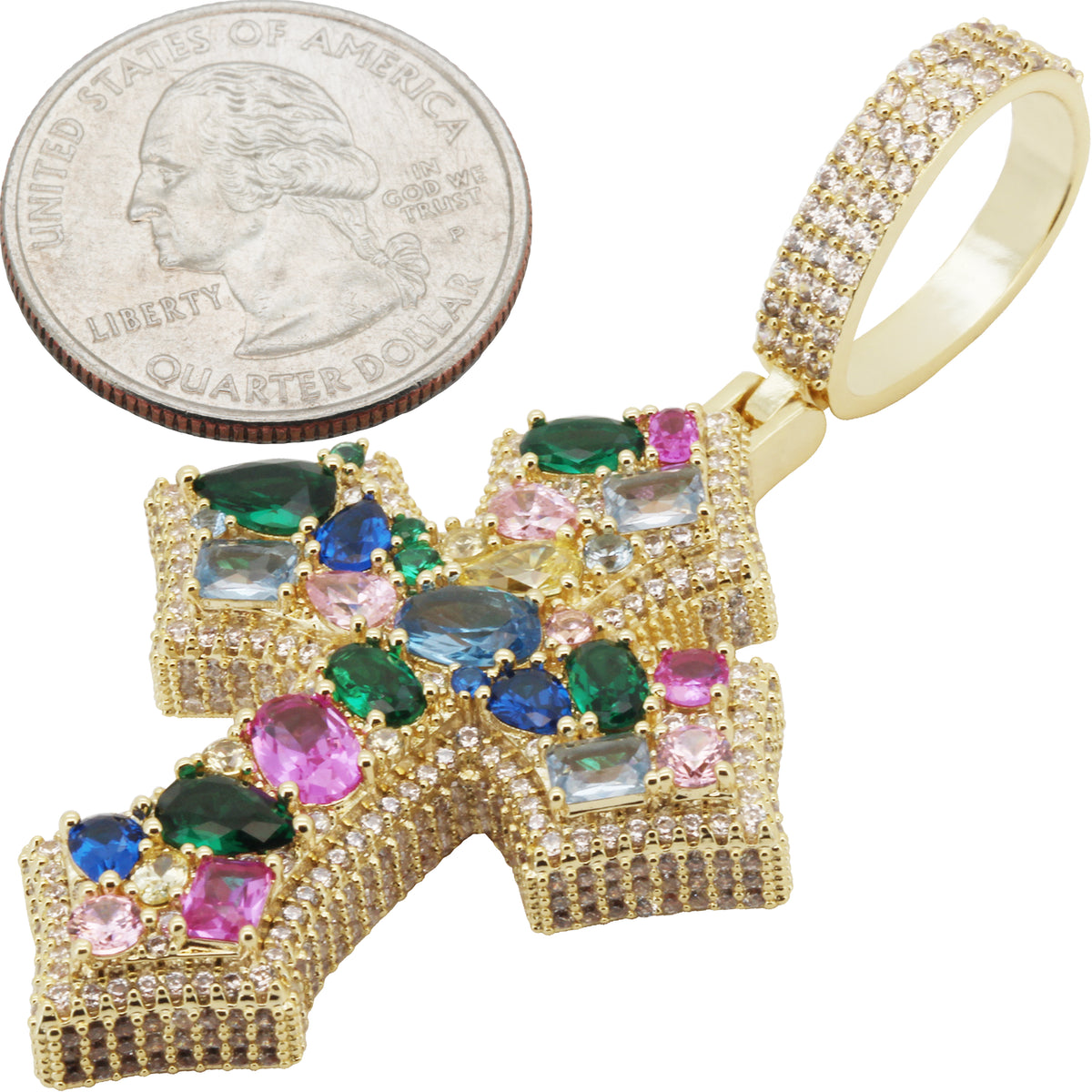 Multicolor Cluster Cross Pendant