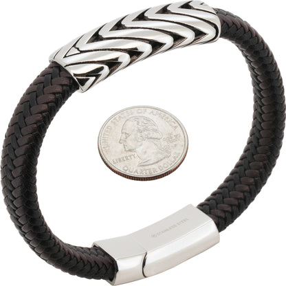 15mm Two-Tone Chevron Leather Bracelet 8.5”