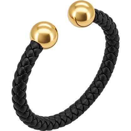 Black Braided Leather Ball-End Cuff Bracelet