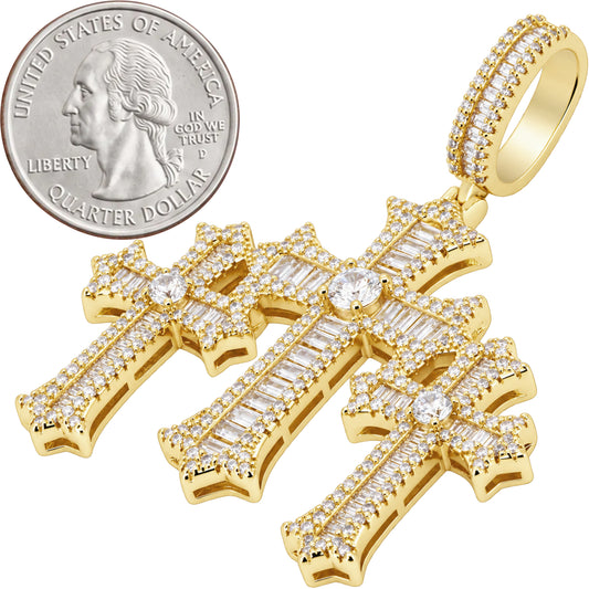 Baguette Flared Triple Cross Pendant
