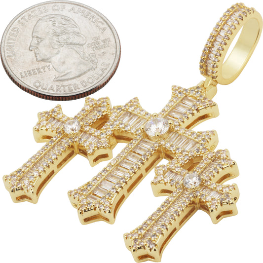 Baguette Flared Triple Cross Pendant