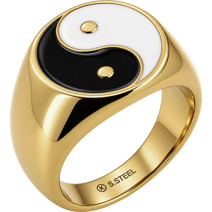 Yin Yang Enamel Signet Ring Size 12