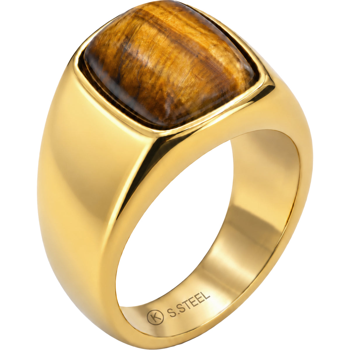 Rounded Tiger Eye Signet Ring Size 9