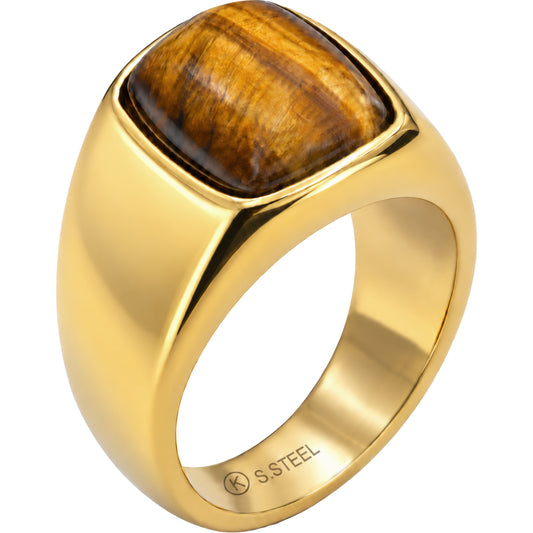 Rounded Tiger Eye Signet Ring Size 8