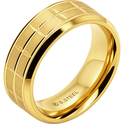 8mm Brushed Brick-Pattern Band Ring Size 8