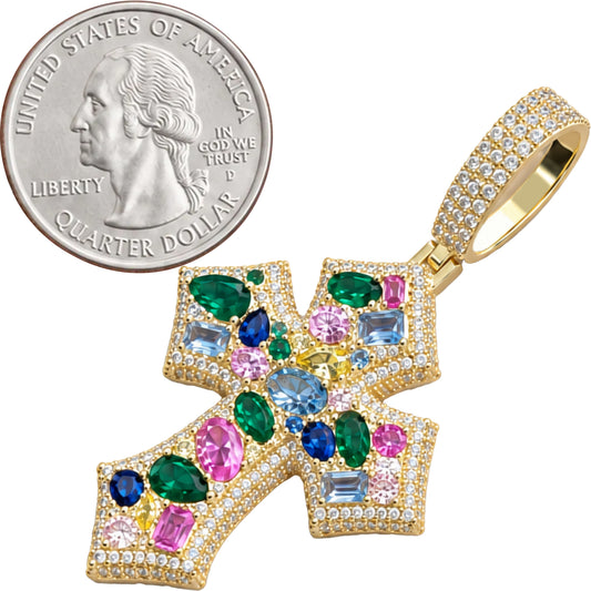 Multicolor Cluster Cross Pendant